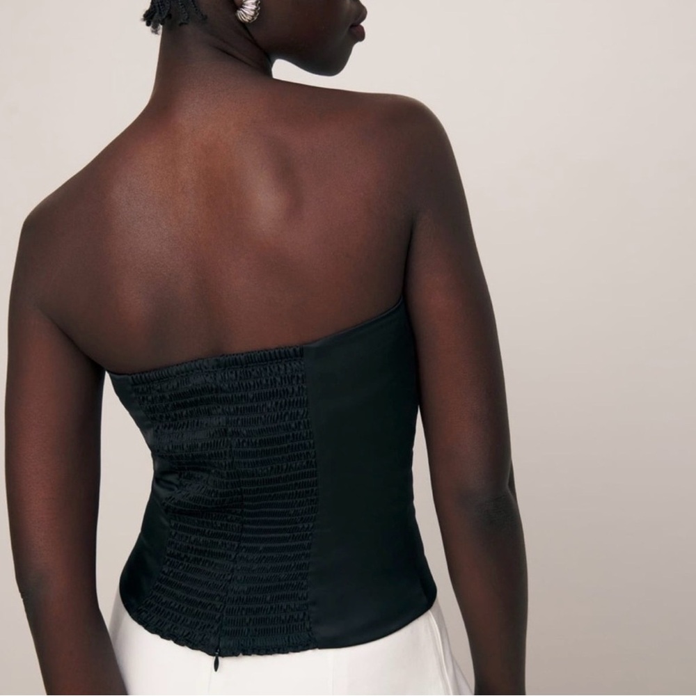 NWT Reformation Giorgia Satin Top Black Strapless Size 0 - Picture 4 of 6